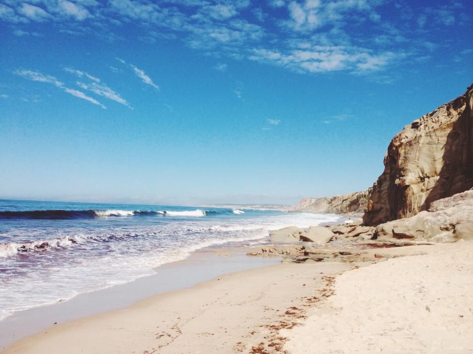 The beach and the water beyond it